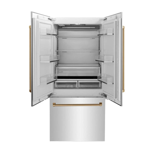 ZLINE 36" Autograph 19.6 cu. ft. 2 - Door Bottom Freezer Fridge Water/Ice Dispenser Stainless Steel Champagne Bronze Accents RBIVZ - 304 - 36 - CB - Farmhouse Kitchen and Bath
