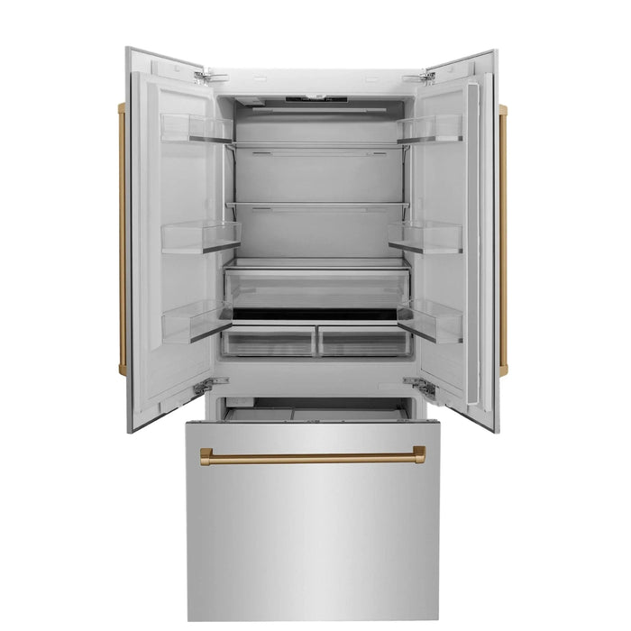 ZLINE 36" Autograph 19.6 cu. ft. 2 - Door Bottom Freezer Fridge Water/Ice Dispenser Stainless Steel Champagne Bronze Accents RBIVZ - 304 - 36 - CB - Farmhouse Kitchen and Bath