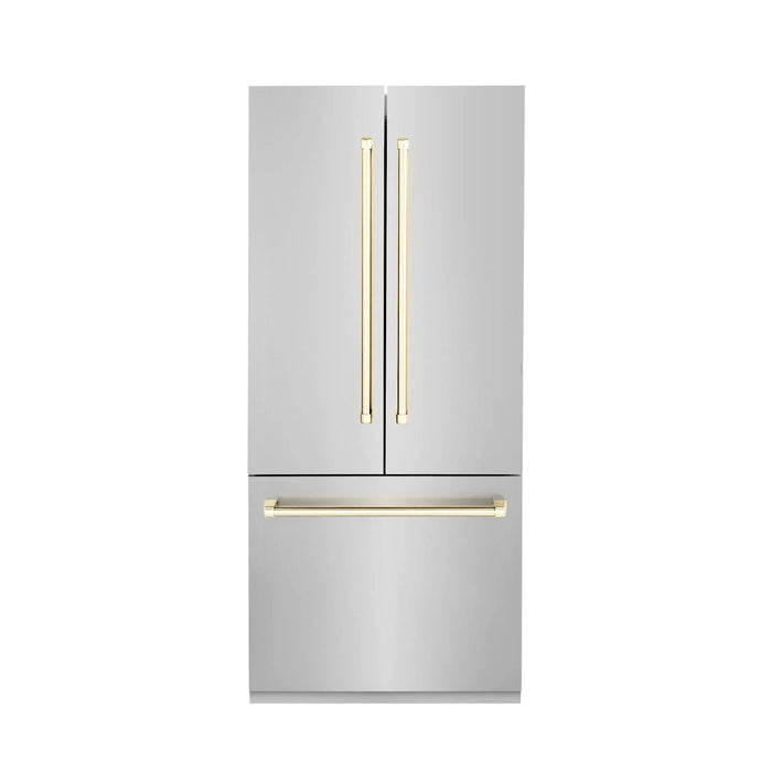 ZLINE 36” Autograph 19.6 cu. ft. 2 - Door Bottom Freezer Fridge Water/Ice Dispenser Stainless Steel Gold Accents RBIVZ - 304 - 36 - G - Farmhouse Kitchen and Bath