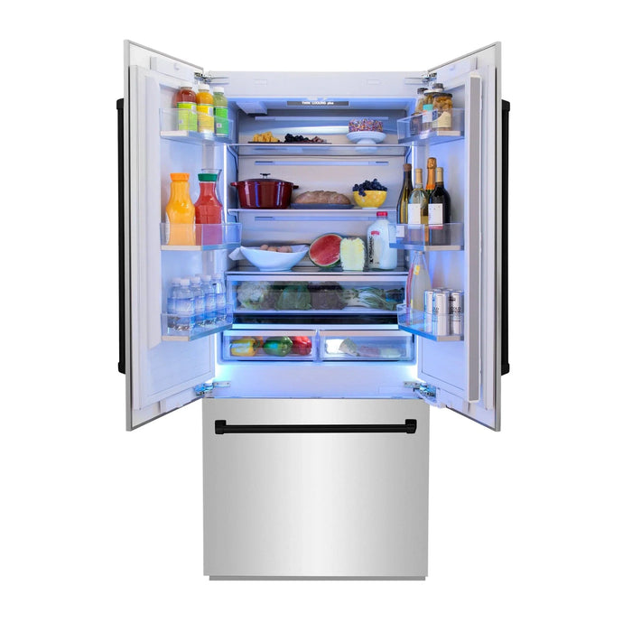 ZLINE 36" Autograph 19.6 cu. ft. 2 - Door Bottom Freezer Fridge Water/Ice Dispenser Stainless Steel Matte Black Accents RBIVZ - 304 - 36 - MB - Farmhouse Kitchen and Bath