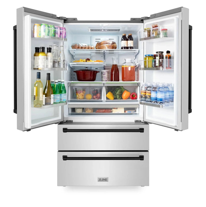 ZLINE 36" Autograph 22.5 cu. ft French Door Refrigerator with Ice Maker in Fingerprint Resistant Stainless Steel RFMZ - 36 - MB - Farmhouse Kitchen and Bath
