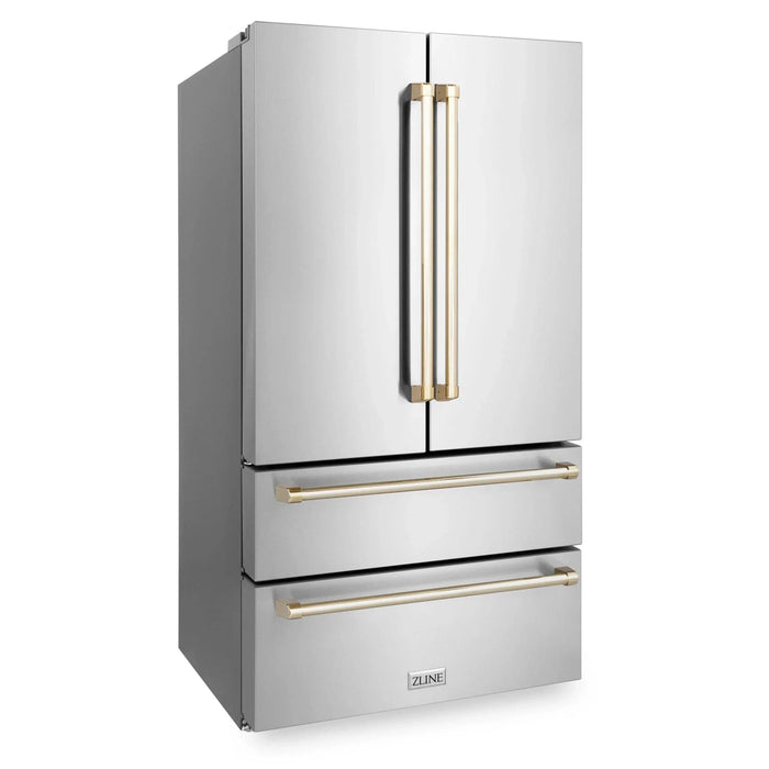 ZLINE 36" Autograph 22.5 cu. ft French Door Refrigerator with Ice Maker Stainless Steel RFMZ - 36 - G - Farmhouse Kitchen and Bath