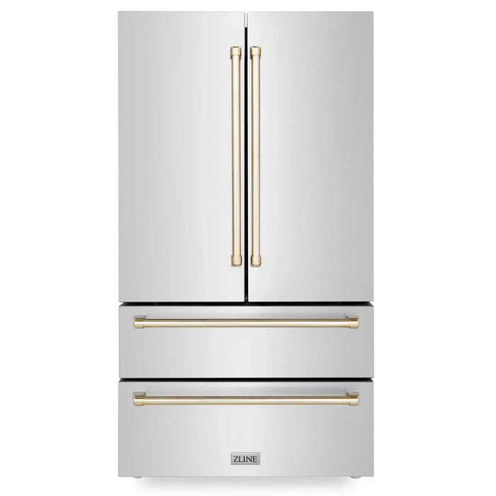 ZLINE 36" Autograph 22.5 cu. ft French Door Refrigerator with Ice Maker Stainless Steel RFMZ - 36 - G - Farmhouse Kitchen and Bath