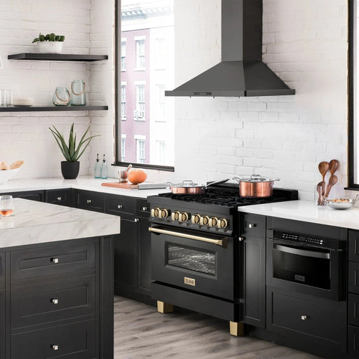 ZLINE 36" Autograph Dual Fuel Range, Black Stainless, Gold, RABZ - 36 - G - Farmhouse Kitchen and Bath