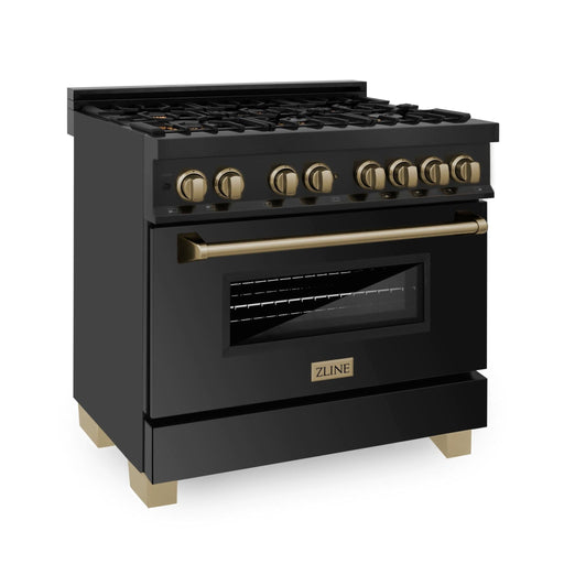ZLINE 36" Autograph Dual Fuel Range, Black Stainless, RABZ - 36 - CB - Farmhouse Kitchen and Bath
