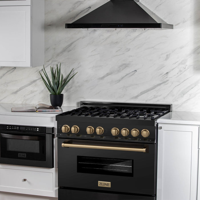ZLINE 36" Autograph Dual Fuel Range, Black Stainless, RABZ - 36 - CB - Farmhouse Kitchen and Bath