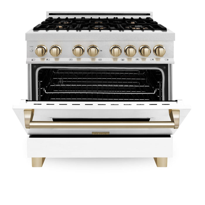 ZLINE 36" Autograph Dual Fuel Range, DuraSnow, White door, RASZ - WM - 36 - CB - Farmhouse Kitchen and Bath