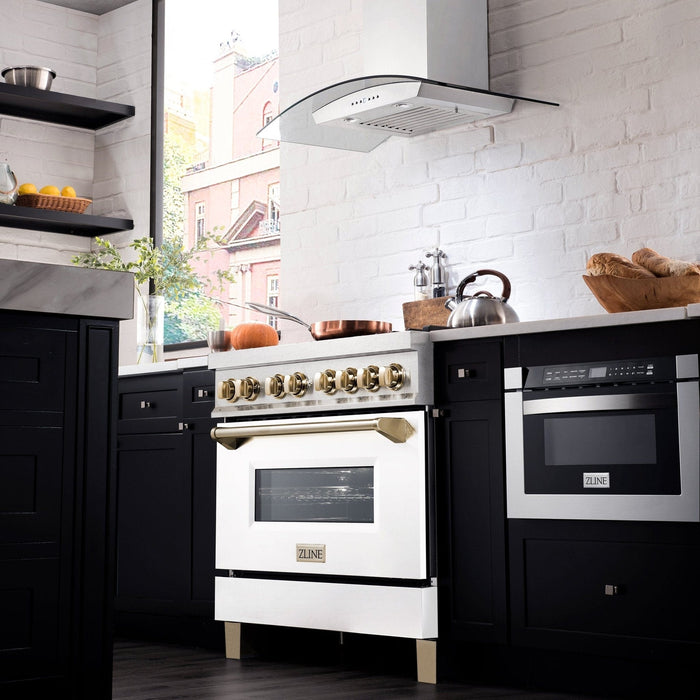 ZLINE 36" Autograph Dual Fuel Range, DuraSnow, White door, RASZ - WM - 36 - CB - Farmhouse Kitchen and Bath