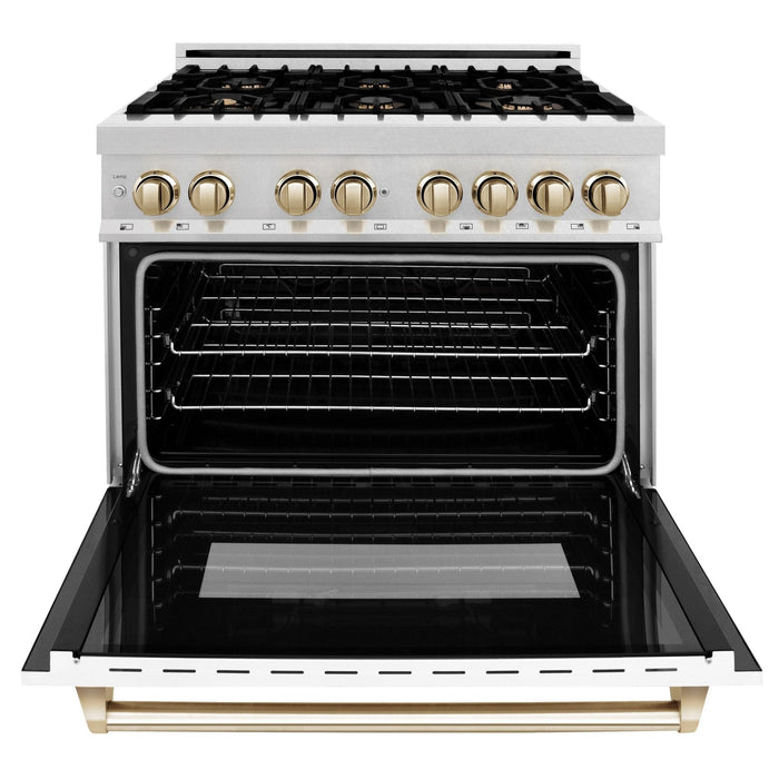 ZLINE 36" Autograph Dual Fuel Range, DuraSnow, White door, RASZ - WM - 36 - CB - Farmhouse Kitchen and Bath