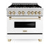 ZLINE 36" Autograph Dual Fuel Range, DuraSnow, White,Gold,RASZ - WM - 36 - G - Farmhouse Kitchen and Bath