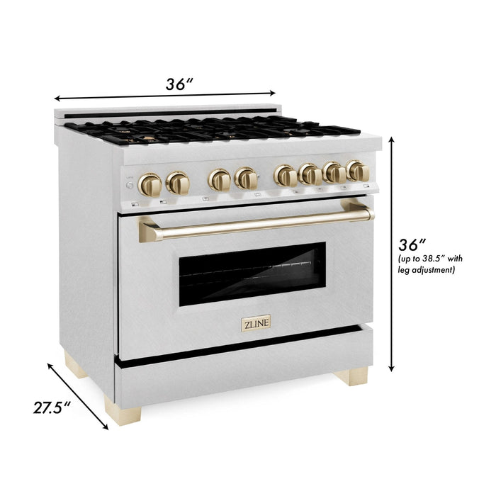ZLINE 36" Autograph Dual Fuel Range, DuraSnow,Champagne, RASZ - SN - 36 - CB - Farmhouse Kitchen and Bath