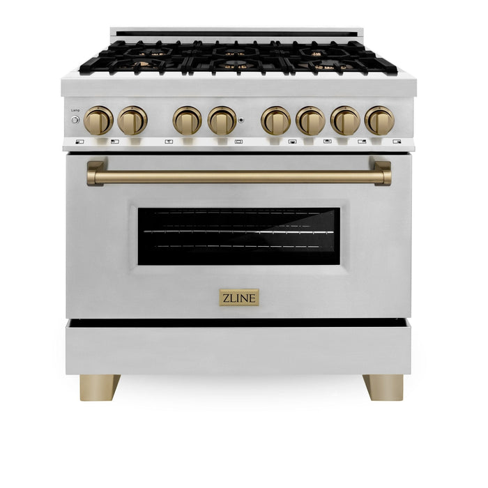 ZLINE 36" Autograph Dual Fuel Range, Stainless Steel, RAZ - 36 - CB - Farmhouse Kitchen and Bath