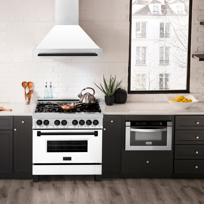 ZLINE 36" Autograph DuraSnow White Range Hood 8654SNZ - WM36 - MB - Farmhouse Kitchen and Bath
