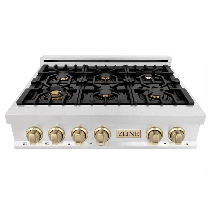 ZLINE 36" Autograph Edition Rangetop, DuraSnow, Gold Accent, RTSZ - 36 - G - Farmhouse Kitchen and Bath
