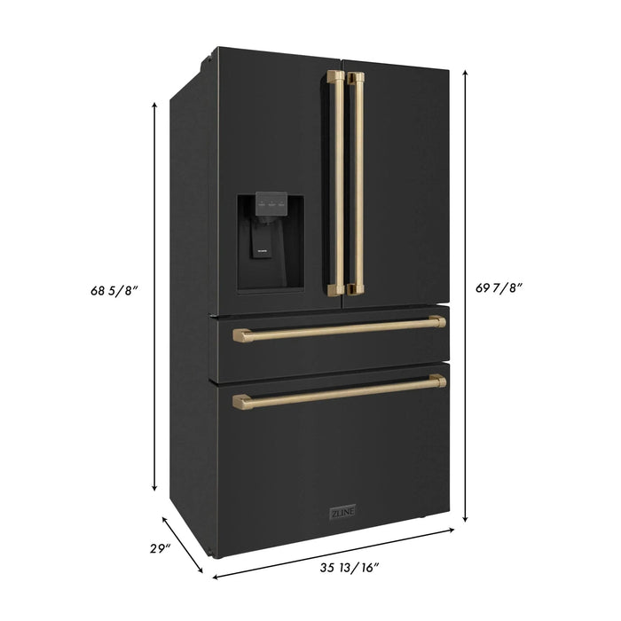 ZLINE 36" Autograph French Door Refrigerator with Water and Ice Dispenser in Black Stainless Steel RFMZ - W - 36 - BS - CB - Farmhouse Kitchen and Bath