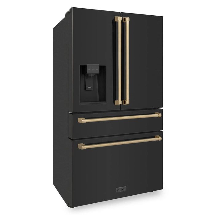 ZLINE 36" Autograph French Door Refrigerator with Water and Ice Dispenser in Black Stainless Steel RFMZ - W - 36 - BS - CB - Farmhouse Kitchen and Bath