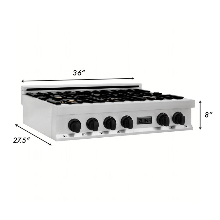 ZLINE 36" Autograph Porcelain Rangetop, Stainless,MatteBlack,RTZ - 36 - MB - Farmhouse Kitchen and Bath