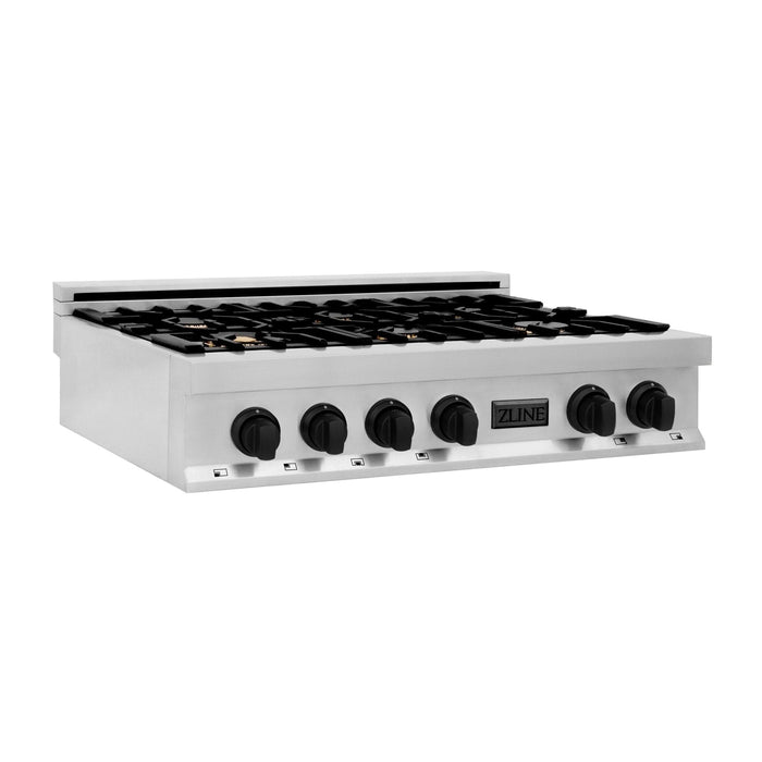 ZLINE 36" Autograph Porcelain Rangetop, Stainless,MatteBlack,RTZ - 36 - MB - Farmhouse Kitchen and Bath