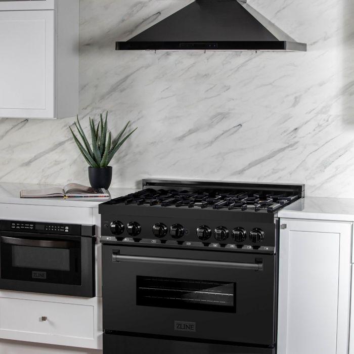 ZLINE 36" Black Stainless, Gas Burner/Electric Oven, Brass Burners, RAB - BR - 36 - Farmhouse Kitchen and Bath