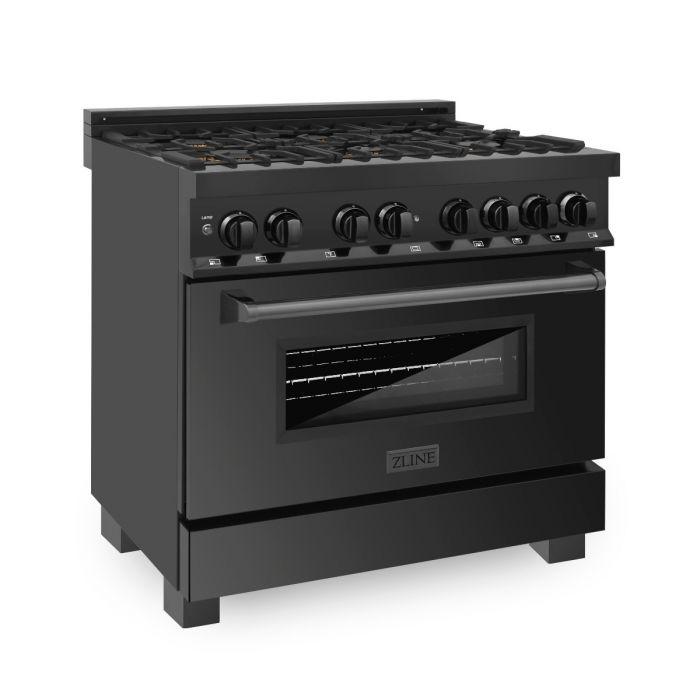 ZLINE 36" Black Stainless, Gas Burner/Electric Oven, Brass Burners, RAB - BR - 36 - Farmhouse Kitchen and Bath