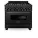 ZLINE 36" Black Stainless, Gas Burner/Electric Oven, Brass Burners, RAB - BR - 36 - Farmhouse Kitchen and Bath
