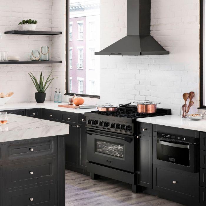 ZLINE 36" Black Stainless, Gas Burner/Electric Oven, Brass Burners, RAB - BR - 36 - Farmhouse Kitchen and Bath