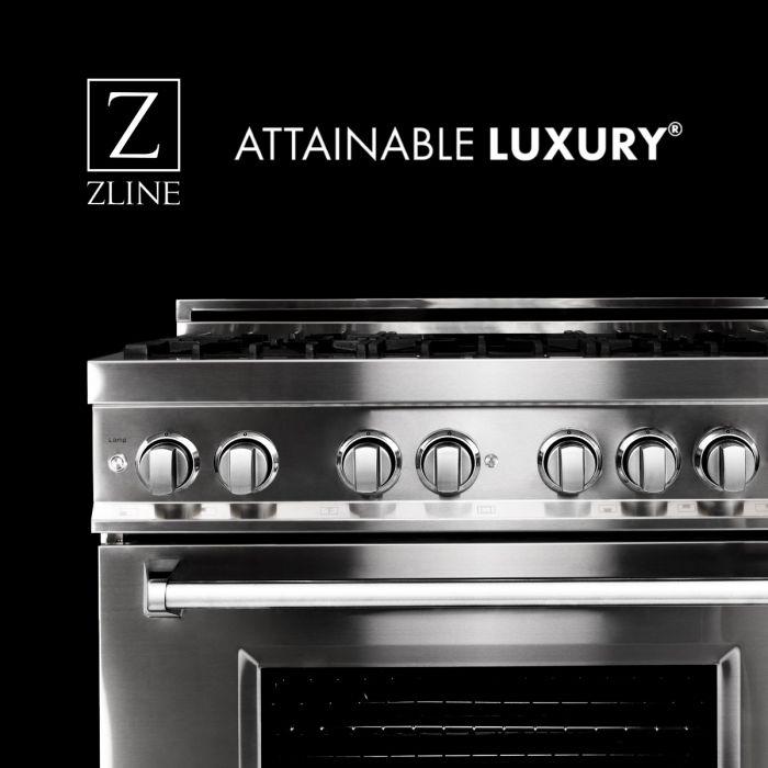 ZLINE 36" Black Stainless, Gas Burner/Electric Oven, Brass Burners, RAB - BR - 36 - Farmhouse Kitchen and Bath