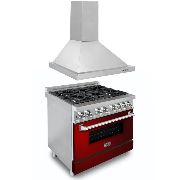 ZLINE 36" Bundle Range RA - RG - 36 & Wall Range Hood KB - 36, 2KP - RARGRH36 - Farmhouse Kitchen and Bath