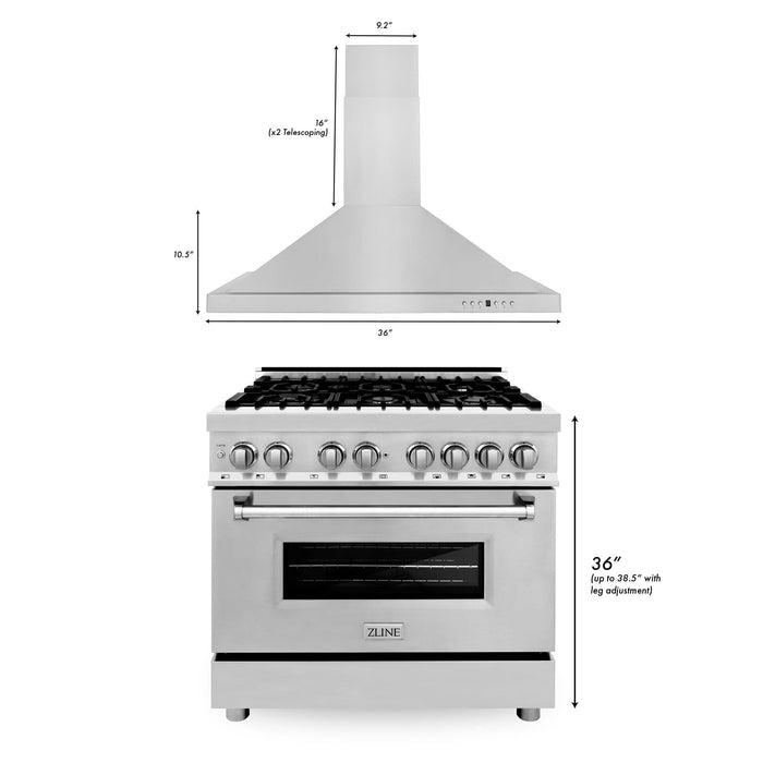 ZLINE 36" Bundle Range RA36 & Wall Range Hood KB - 36, 2KP - RARH36 - Farmhouse Kitchen and Bath