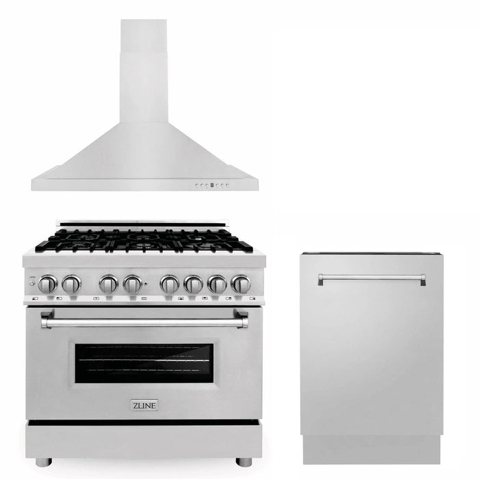 ZLINE 36" Bundled Stainless DualRange RangeHood Dishwasher 3KP - RARH36 - DWV - Farmhouse Kitchen and Bath