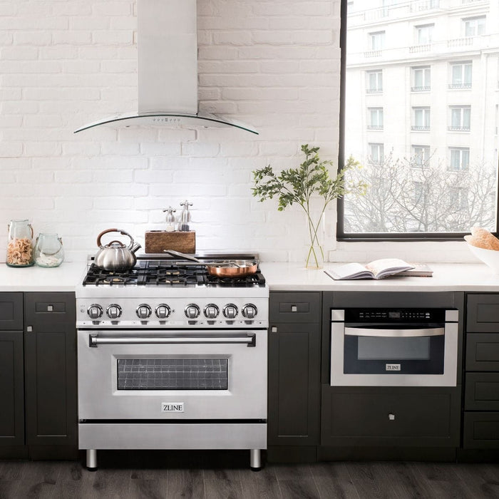 ZLINE 36" Gas Burner/Electric Oven Range, Brass Burners, RA - BR - 36 - Farmhouse Kitchen and Bath