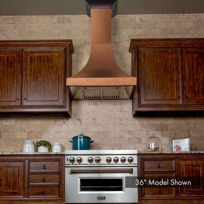 ZLINE 36" Hand - Hammered Copper Finish Wall Range Hood, 8632H - 36 - Farmhouse Kitchen and Bath