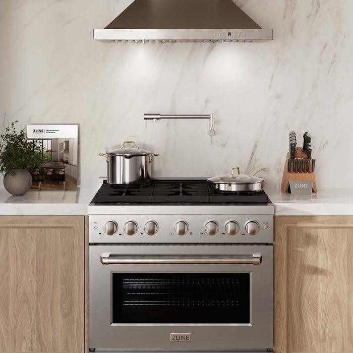 ZLINE 36 in. 5.2 cu. ft. 6 Burner Gas Range with Convection Gas Oven in Stainless Steel, SGR36 - Farmhouse Kitchen and Bath