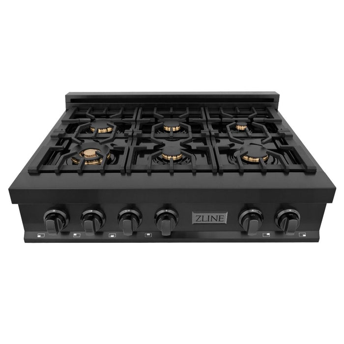 ZLINE 36" Porcelain Rangetop, Black Stainless, Brass Burners,RTB - BR - 36 - Farmhouse Kitchen and Bath