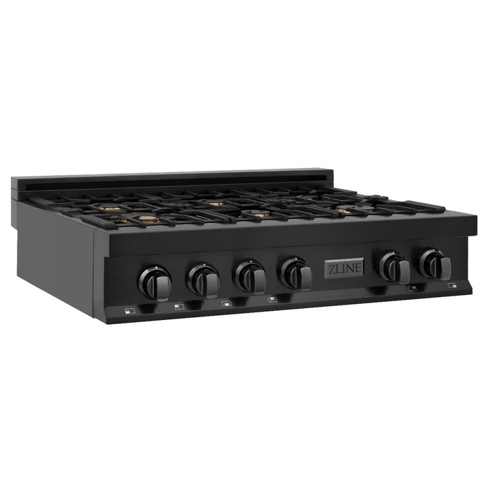 ZLINE 36" Porcelain Rangetop, Black Stainless, Brass Burners,RTB - BR - 36 - Farmhouse Kitchen and Bath