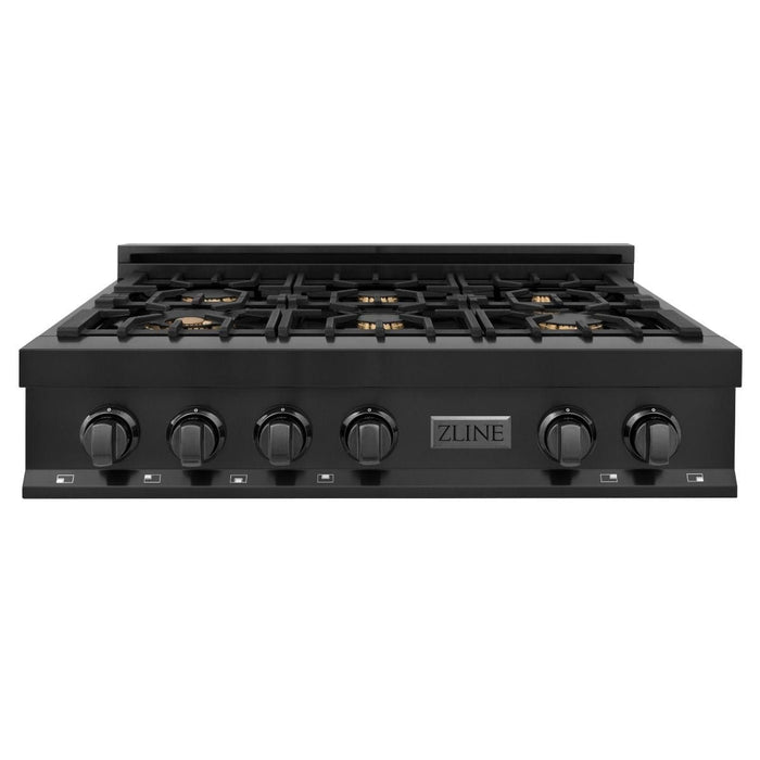 ZLINE 36" Porcelain Rangetop, Black Stainless, Brass Burners,RTB - BR - 36 - Farmhouse Kitchen and Bath