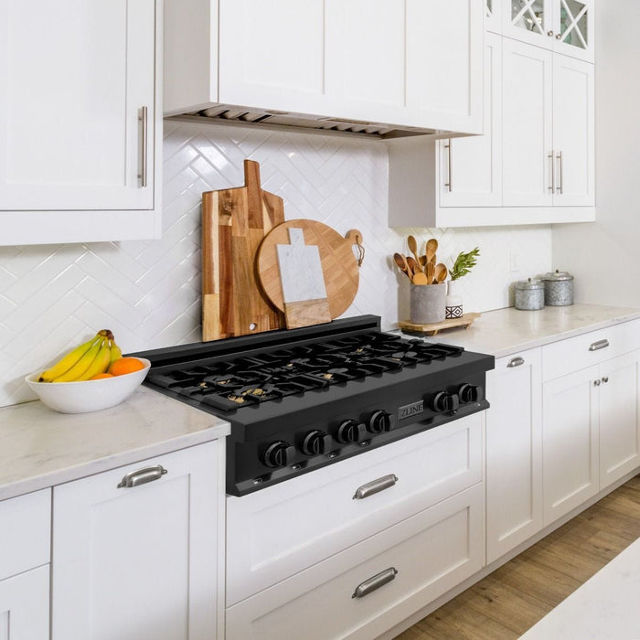 ZLINE 36" Porcelain Rangetop, Black Stainless, Brass Burners,RTB - BR - 36 - Farmhouse Kitchen and Bath