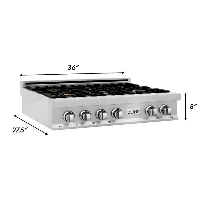 ZLINE 36" Porcelain Rangetop, DuraSnow®, 6 Brass Burners, RTS - BR - 36 - Farmhouse Kitchen and Bath