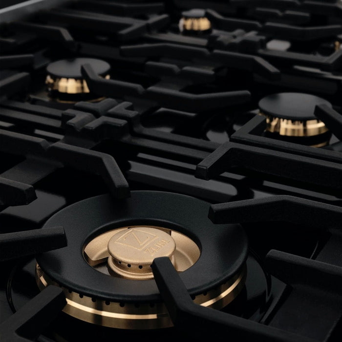 ZLINE 36" Porcelain Rangetop, DuraSnow®, 6 Brass Burners, RTS - BR - 36 - Farmhouse Kitchen and Bath