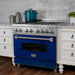 ZLINE 36" Professional Dual Fuel Range in Snow Stainless, Blue Gloss Door, RAS - BG - 36 - Farmhouse Kitchen and Bath