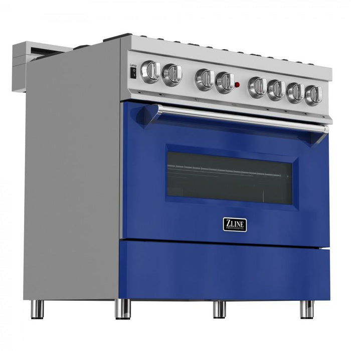 ZLINE 36" Professional Dual Fuel Range in Snow Stainless, Blue Gloss Door, RAS - BG - 36 - Farmhouse Kitchen and Bath