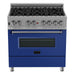 ZLINE 36" Professional Dual Fuel Range, Snow Stainless, Blue Matte Door, RAS - BM - 36 - Farmhouse Kitchen and Bath