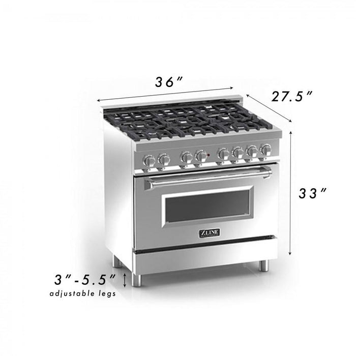 ZLINE 36" Professional Dual Fuel Range with Blue Gloss Door, RA - BG - 36 - Farmhouse Kitchen and Bath