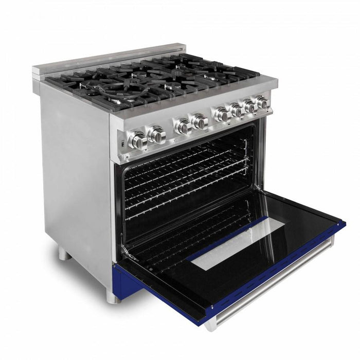 ZLINE 36" Professional Dual Fuel Range with Blue Gloss Door, RA - BG - 36 - Farmhouse Kitchen and Bath