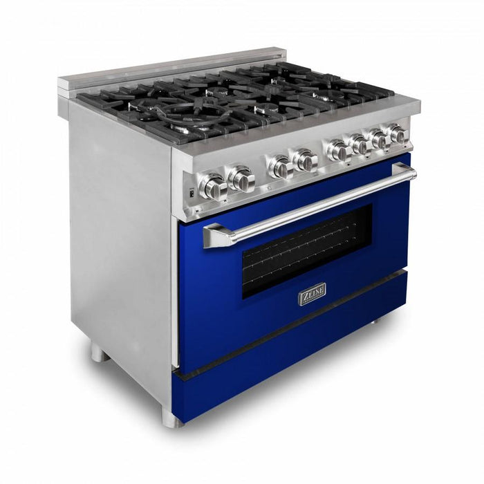 ZLINE 36" Professional Dual Fuel Range with Blue Gloss Door, RA - BG - 36 - Farmhouse Kitchen and Bath