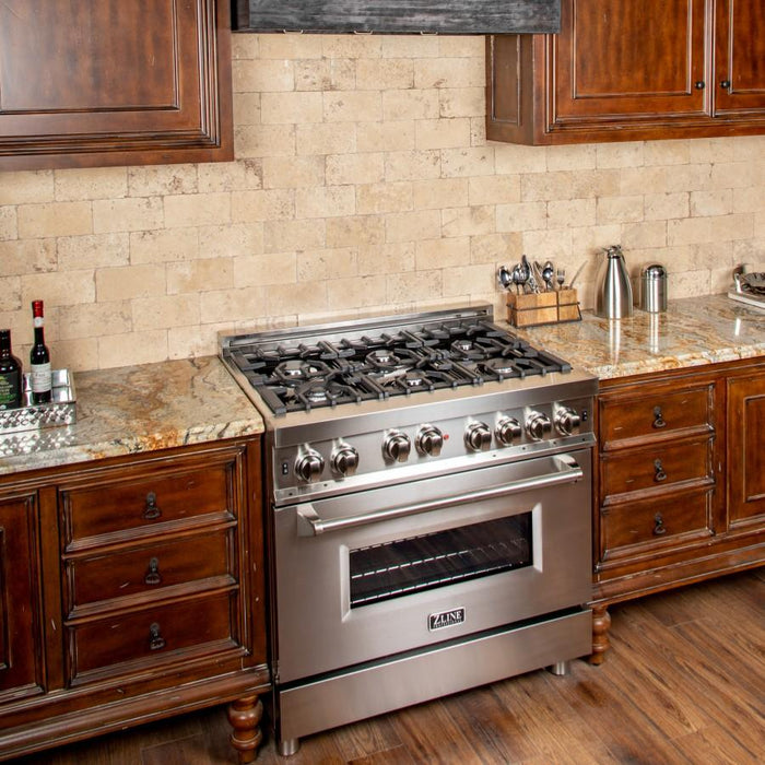 ZLINE 36' Professional Gas on Gas Range in Stainless Steel, RG36 - Farmhouse Kitchen and Bath