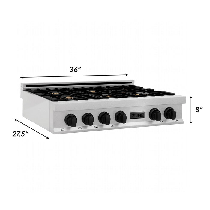 ZLINE 36" Rangetop, DuraSnow Stainless, MatteBlack Accents, RTSZ - 36 - MB - Farmhouse Kitchen and Bath