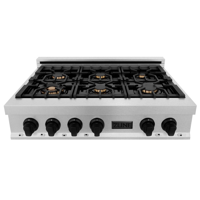 ZLINE 36" Rangetop, DuraSnow Stainless, MatteBlack Accents, RTSZ - 36 - MB - Farmhouse Kitchen and Bath