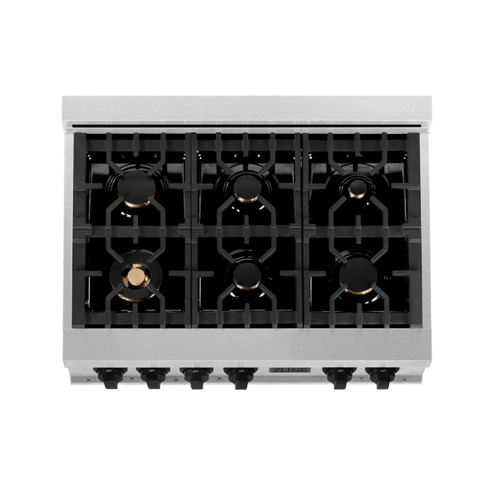 ZLINE 36" Rangetop, DuraSnow Stainless, MatteBlack Accents, RTSZ - 36 - MB - Farmhouse Kitchen and Bath