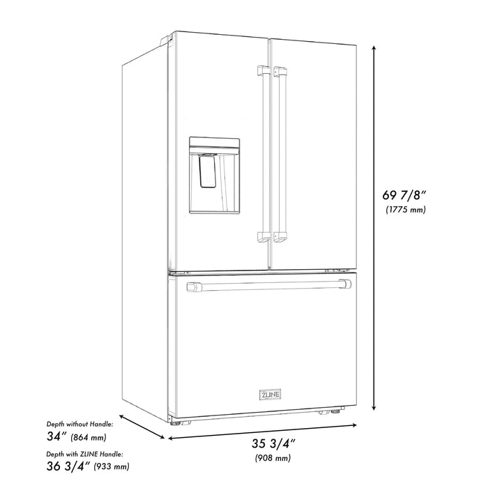 ZLINE 36" Refrigerator, Water, Ice Dispenser, Fingerprint Resistant, RSM - W - 36 - Farmhouse Kitchen and Bath
